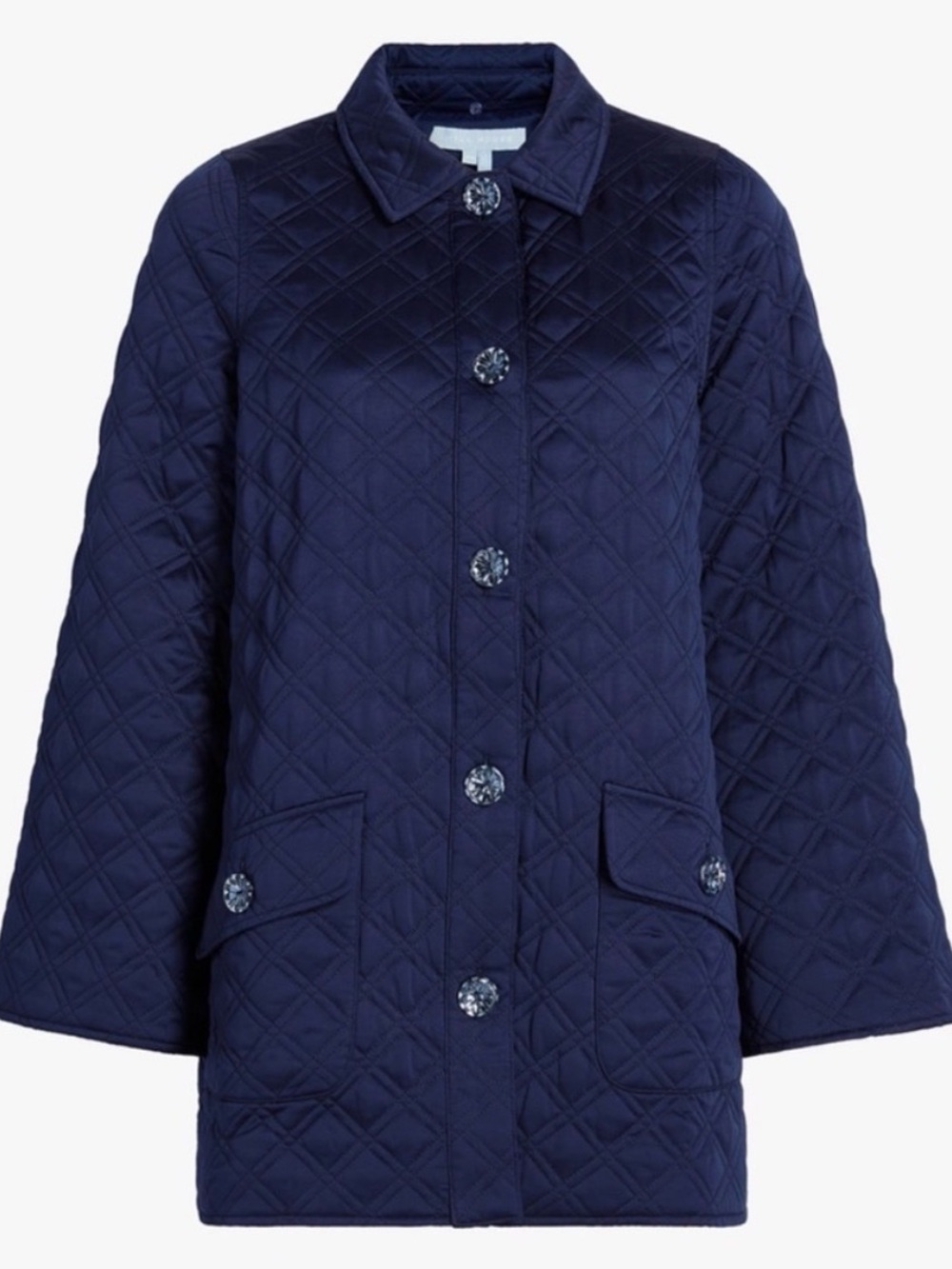 Hill House Home Duvet Coat Women's Size Medium Quilted Jeweled Button Navy
